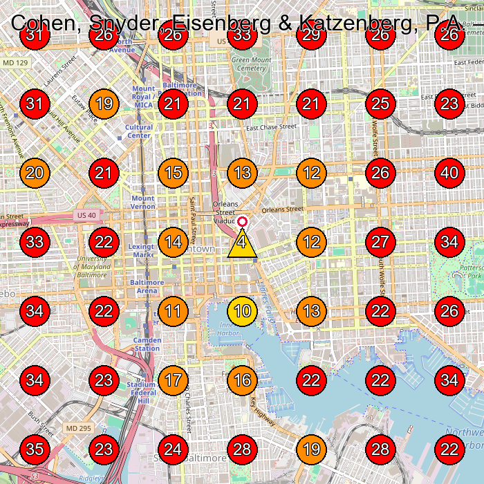 Cohen, Snyder, Eisenberg & Katzenberg, P.A. GeoGrid visibility map for Personal Injury Attorney in Baltimore